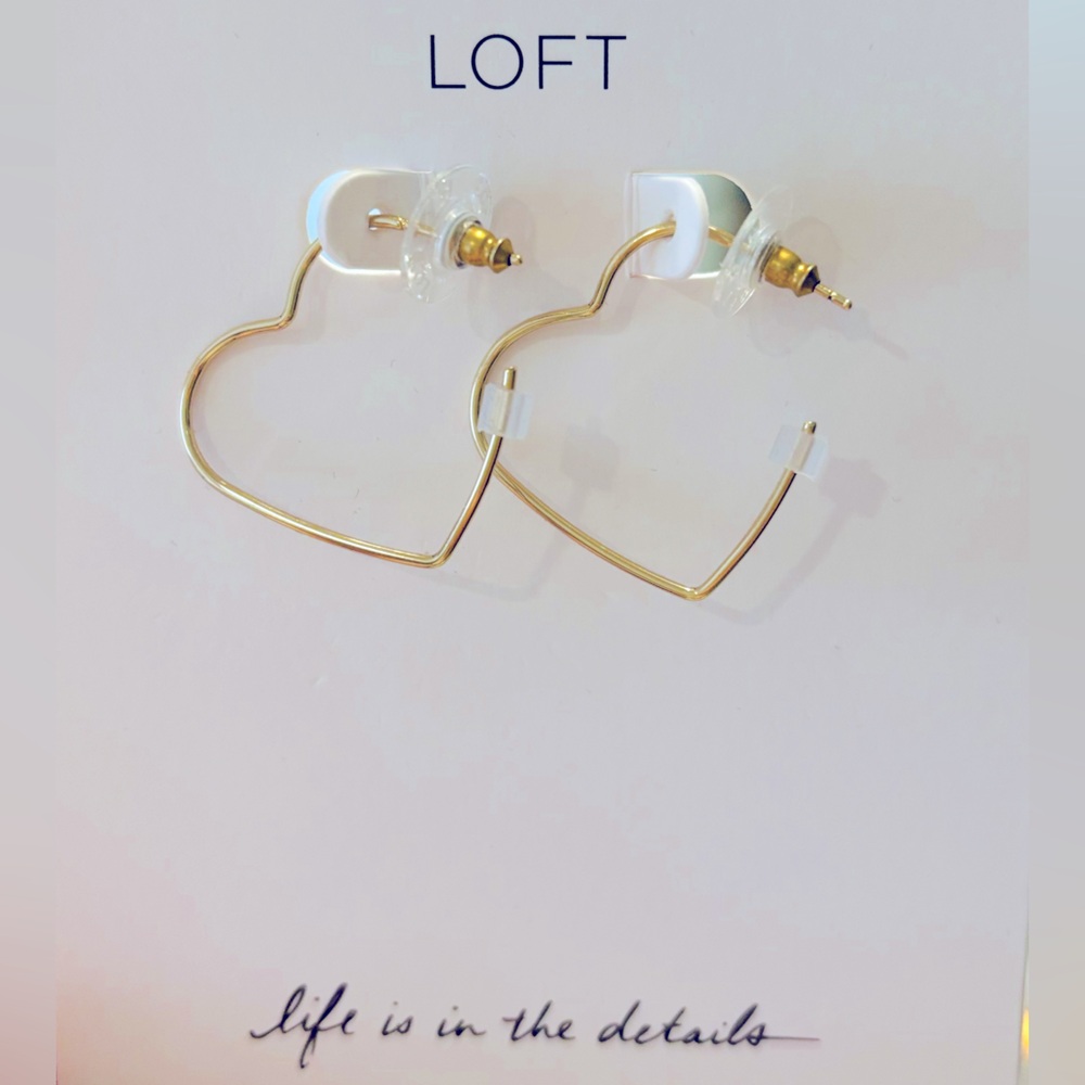 NWT LOFT Gold Heart Hoop Earrings